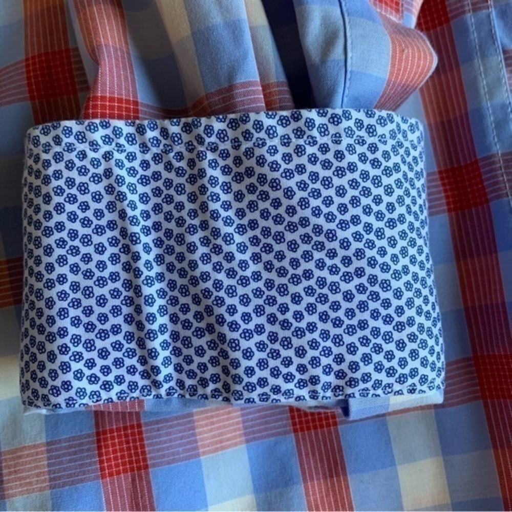 Egara Men’s Button Down Long Sleeve Blue Cream and Orange Plaid Shirt Size Large - Picture 5 of 7